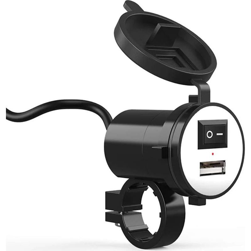– Wasserdichter 12-v-usb-motorradlader – Universelle Lenkerhalterung – 5 V/2,1 A Schnellladung Für Gps Und Smartphone – Feuerhemmendes Abs