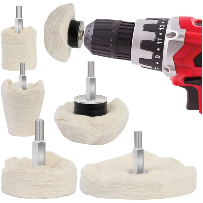 – 6-teiliges Polierscheiben-set – Für Metall, Aluminium, Edelstahl, Chrom Und Glas – Adapter Für Standardbohrmaschine Enthalten