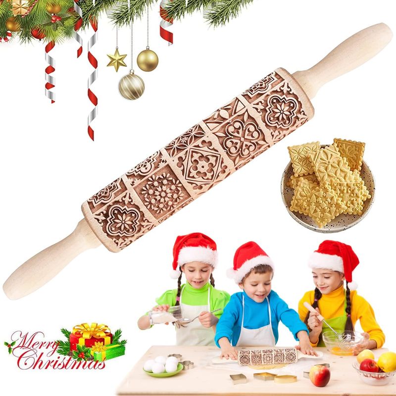 Geprägtes Nudelholz, Nudelholz Aus Holz, Geprägtes Weihnachtsnudelholz, 3d-graviertes Weihnachtsnudelholz, Diy-weihnachtsdekorationswerkzeug Für Kuchen, Gebäck Und Pizzen