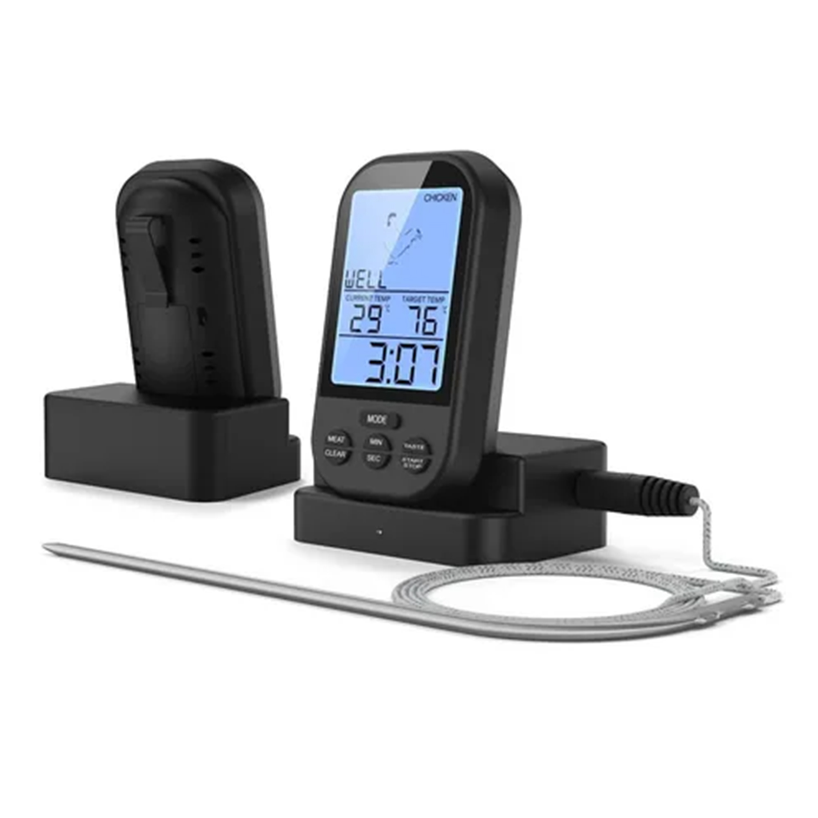 Kabelloses Digitales Fernbedienungsthermometer Mit Timer, Fleischthermometer Für Steaks Und Grills Mit Sonde – Küchenhelfer