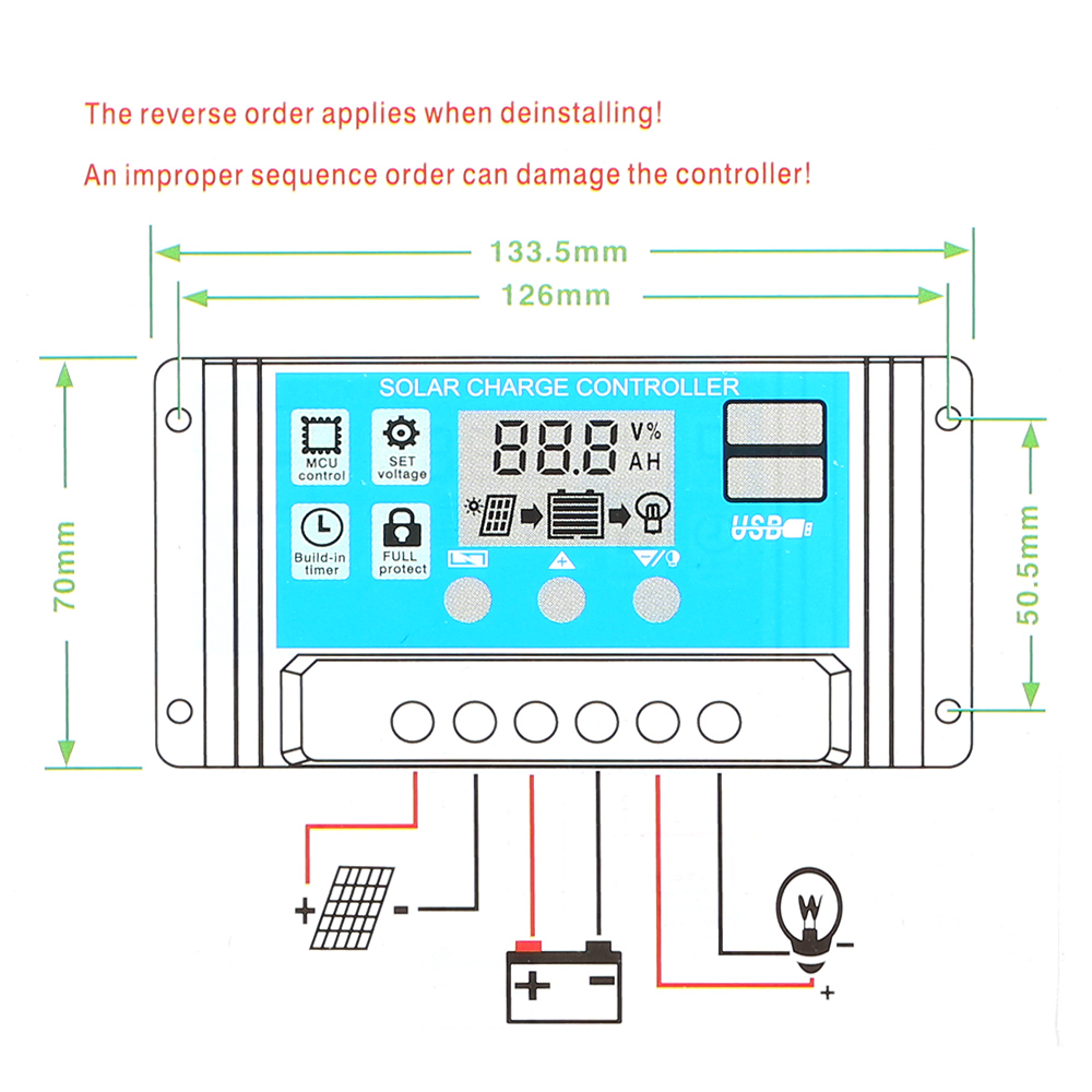 60a 12v / 24v Solarladeregler Mit Pwm-smart-regler Und Usb 5v 2,5a