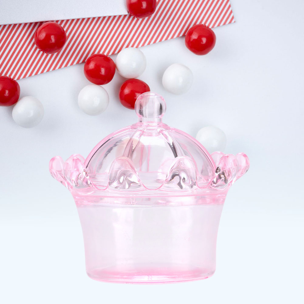 12 Geschenktüten, Transparente, Kronenförmige Bonbonboxen Aus Kunststoff Für Gastgeschenke, Pralinenschachteln (rosa)