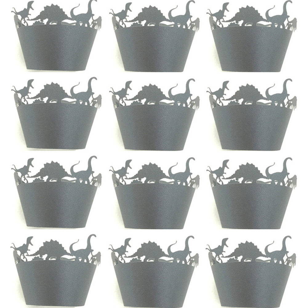 12 Dinosaurier-cupcake-förmchen, Muffin-papierförmchen, Backbleche Für Hochzeitsfeiern (schwarz)