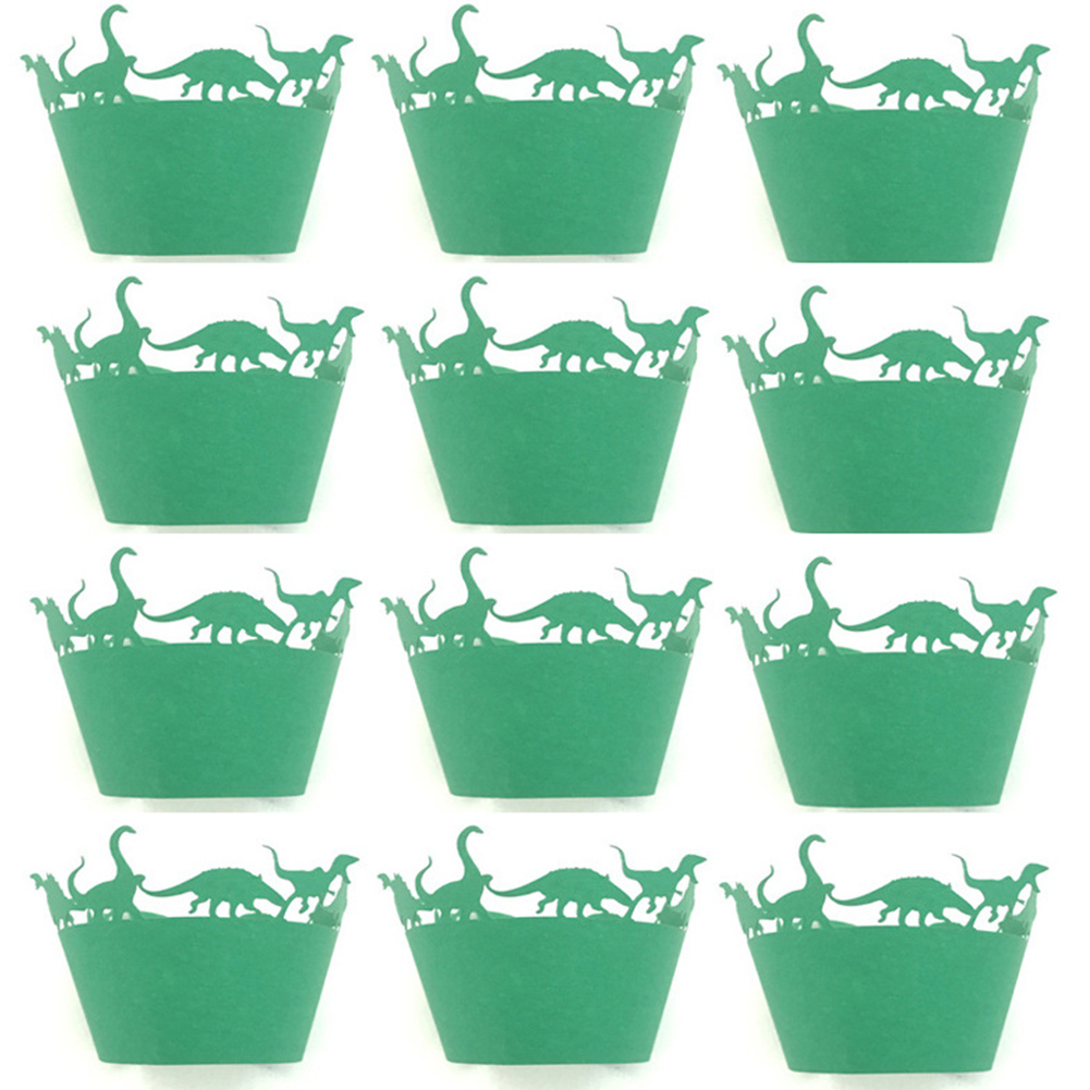 12 Dinosaurier-cupcake-förmchen, Muffin-papierförmchen, Backbleche Für Hochzeitsfeiern (grün)