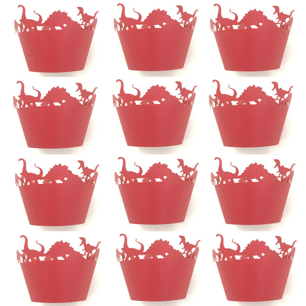 12 Dinosaurier-cupcake-förmchen, Muffin-papierförmchen, Backbleche Für Hochzeitsfeiern (rot)