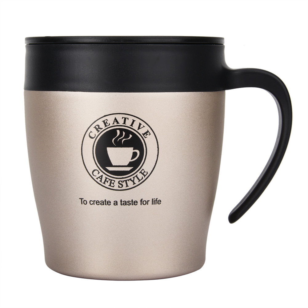 Isolierter Edelstahl-kaffee-/wasserbecher Mit Löffel Und Deckel Für Büro Und Reisen (gold)