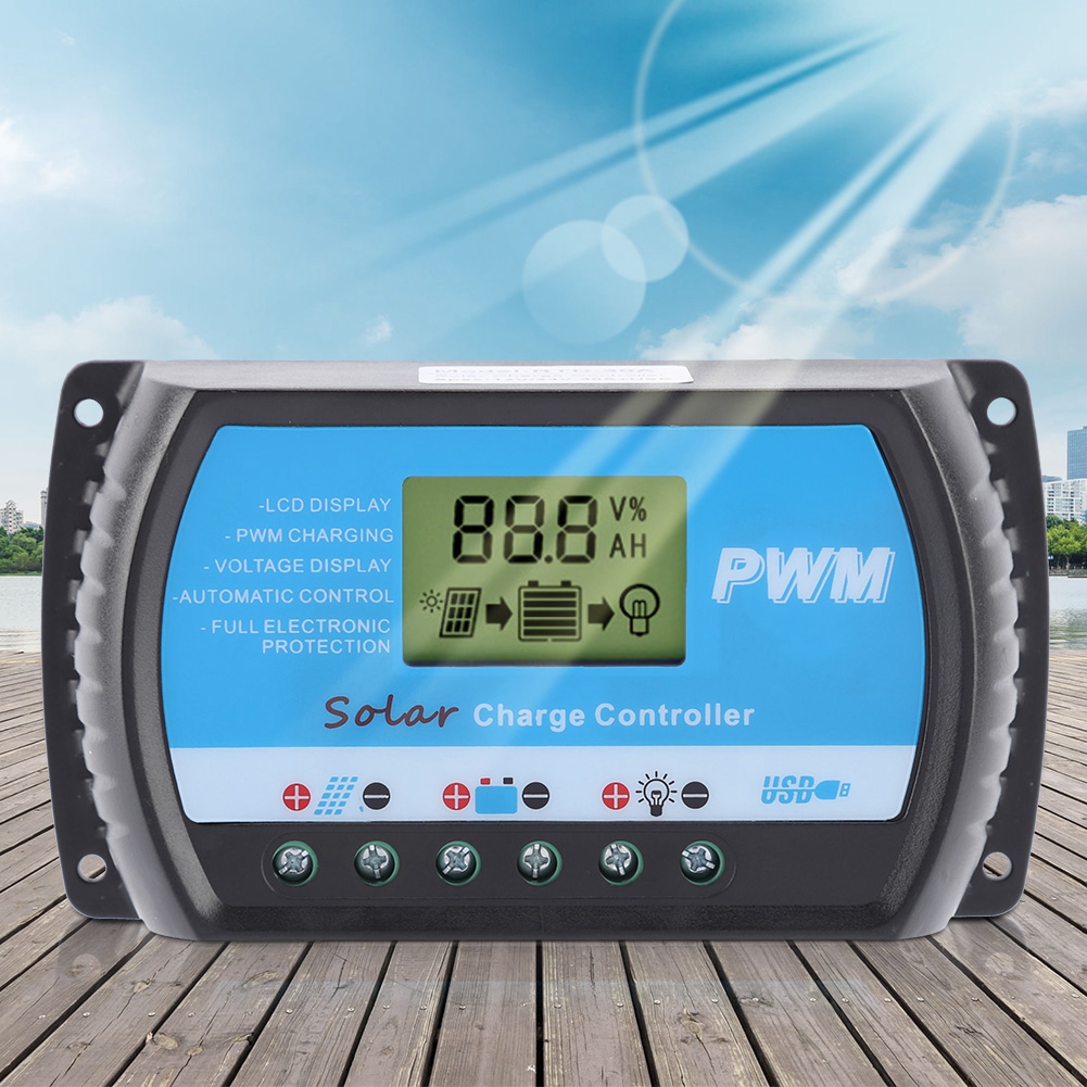 12v 24v Pwm Solar-laderegler Mit Lcd-display Und Usb-anschluss (10a)