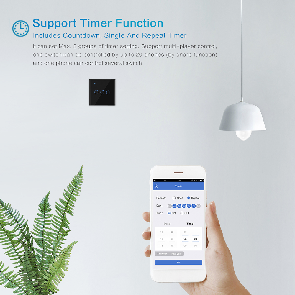Kabellose Wlan-lichtschalter, Intelligente Wandschalter, Kompatibel Mit Alexa Echo Und Home Assistant, App-steuerung Mit Ios-touchscreen, 1-, 2- Und 3-wege-schaltung