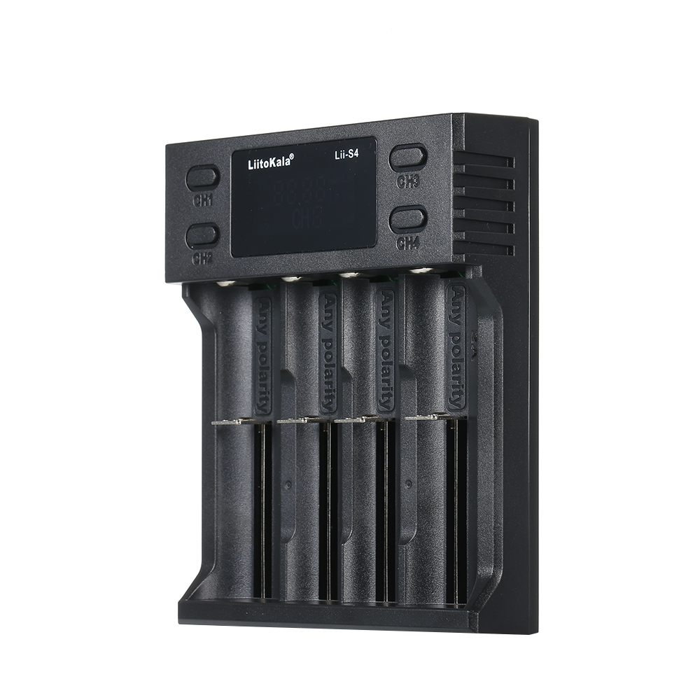 Liitokala Lii-s4 4-slot Lcd-ladegerät – Intelligentes Ladegerät Für Zylindrische Batterien Der Größen 26650 / 20700 / Lithium / 18490 / 17700 / 17500 / 16340 (rcr123) / 14500 / 10400