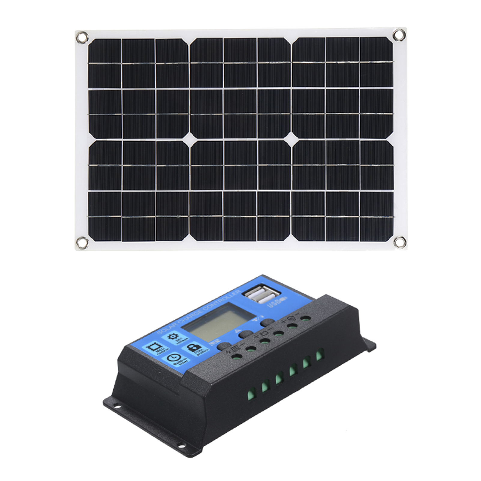 50-w-monokristallines Solarmodul Mit 5 V/18 V Dual-ausgang, 2 Usb-anschlüssen Und Ip65-autoladegerät, 12-v/24-v-pwm-solarladeregler