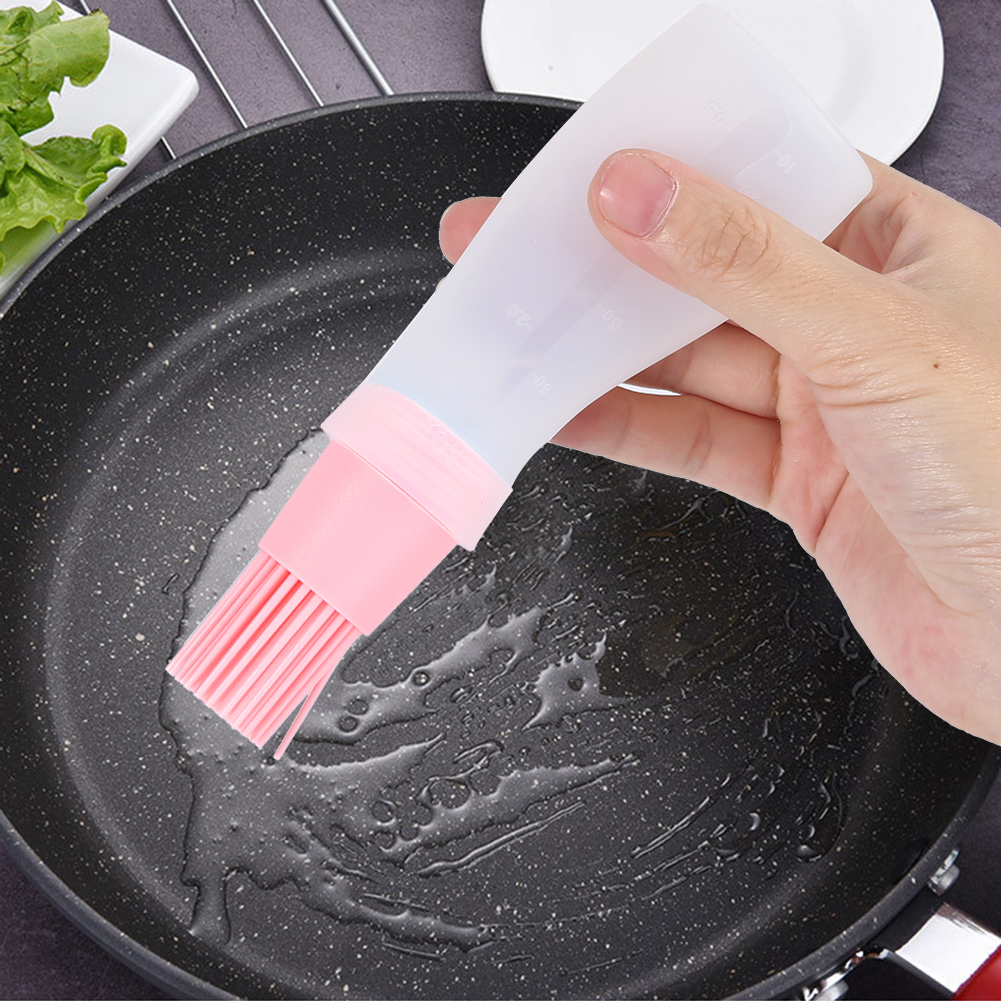 Set Mit 2 Silikon-ölflaschen Mit Pinsel Zum Grillen Und Backen, Mit Deckel Und Verschlusskappe, Rosa