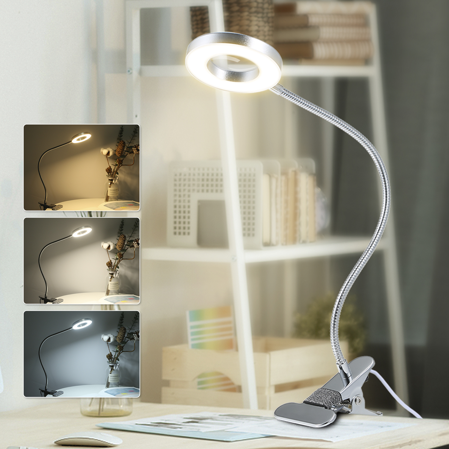 Usb-klemm-schreibtischlampe Mit Freihändiger Lupe, 3 Farbmodi Und 10 Helligkeitsstufen, Zum Lesen, Für Präzises Arbeiten Und Kreative Hobbys.