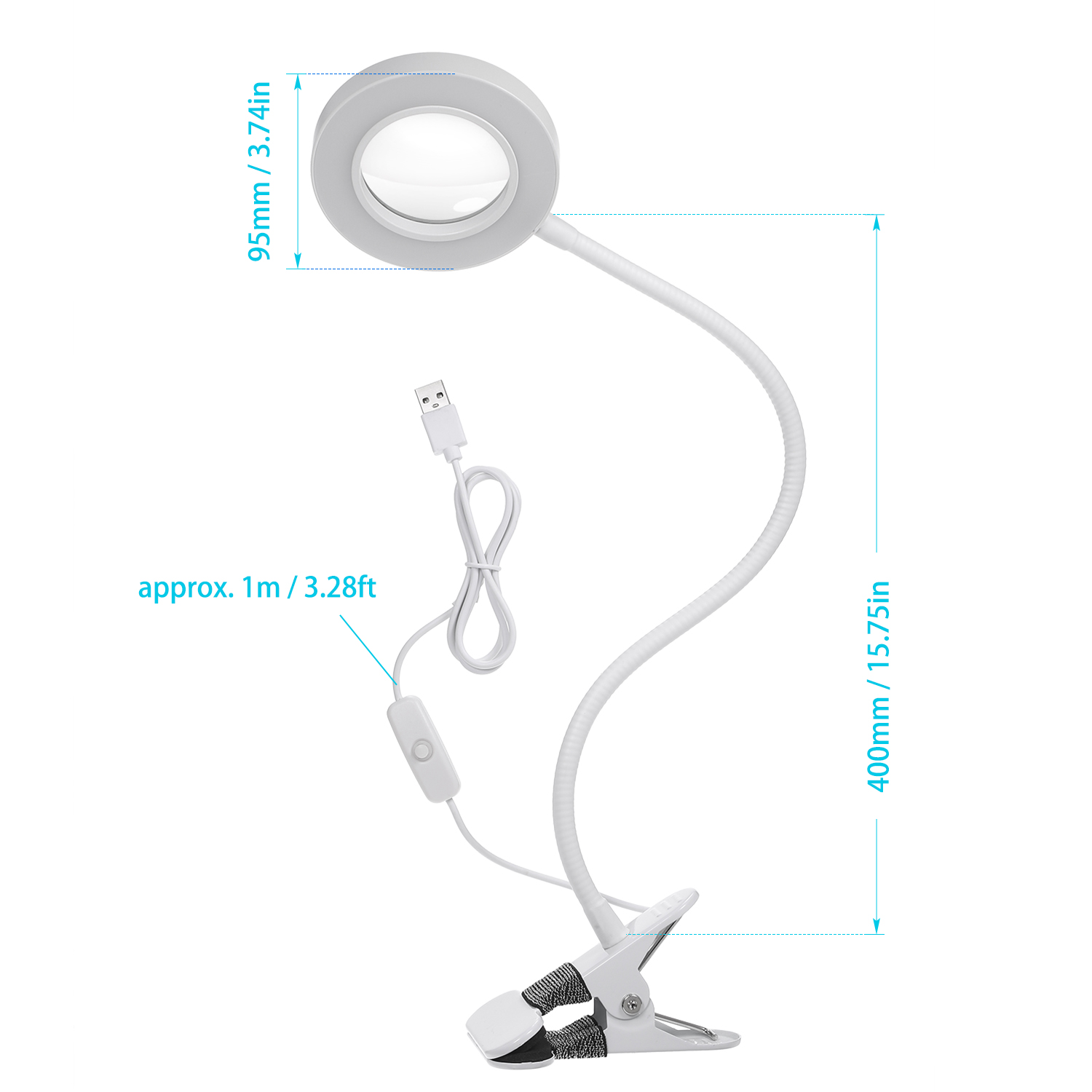 Klemmbare Schreibtischlampe Mit Lupe, Usb-ladefunktion, 6000k Schattenfreier Led, Aluminiumgehäuse, 360° Flexibler Arm, Zum Lesen, Entspannen Und Für Präzises Arbeiten