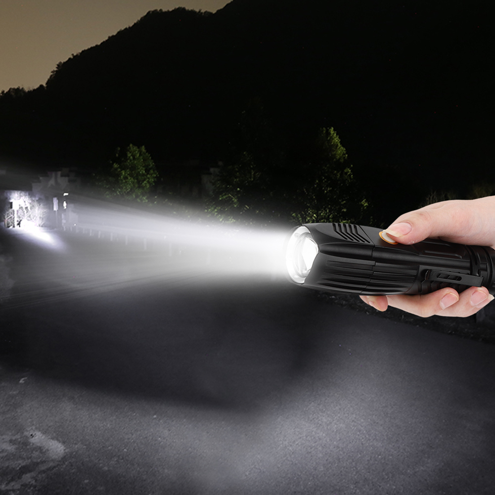 Wasserdichte Led-taschenlampe P90, Leistungsstarke Outdoor-leuchte, Usb-aufladbar, Einstellbarer Zoom, Mit Clip Und Schutzkegel, Schwarz, 17,5 X 4,5 X 4,5 Cm, 278 G