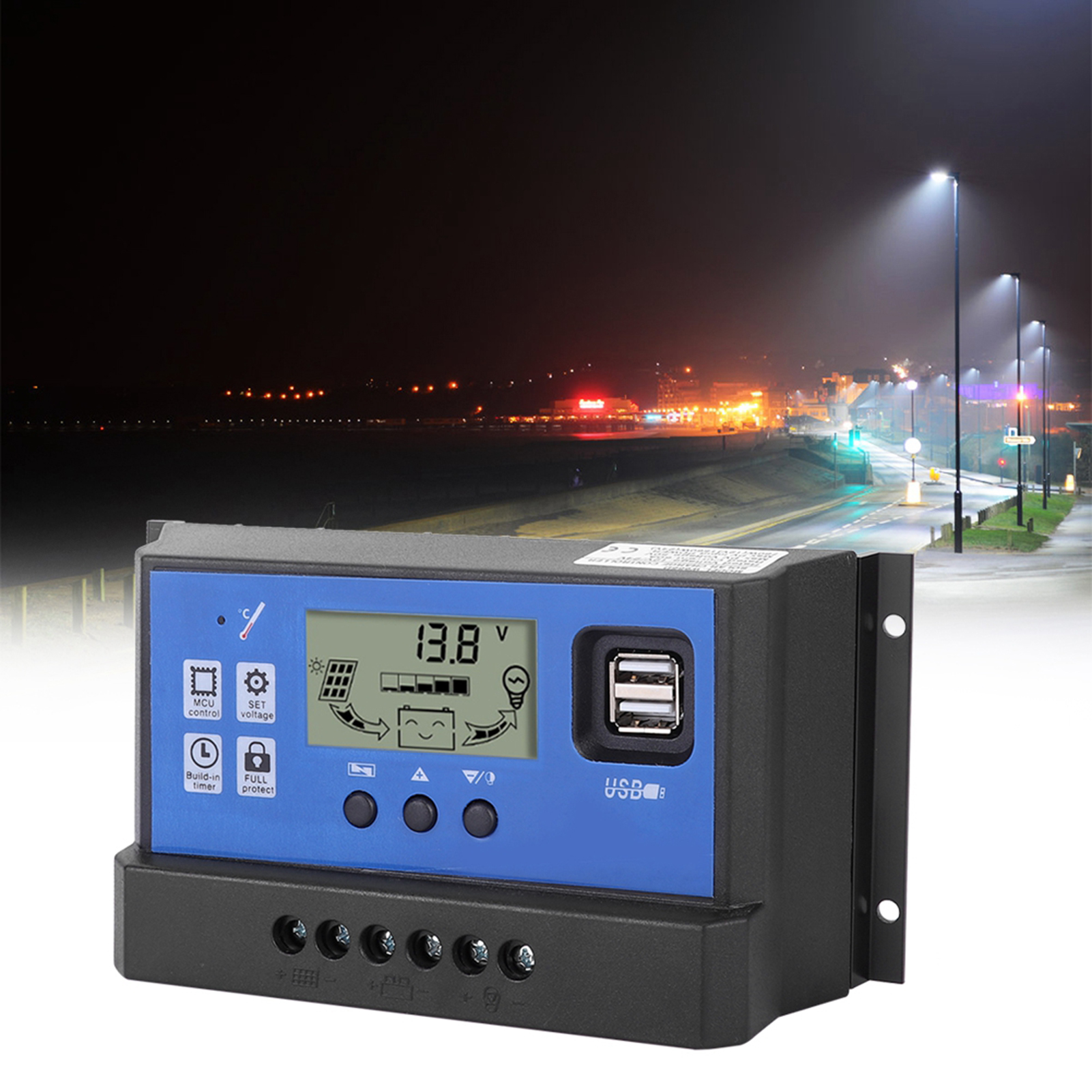 60a 12v/24v Pwm Solar-laderegler Mit Lcd-bildschirm, Dual-usb-smart-straßenleuchte, 2 Anschlüsse