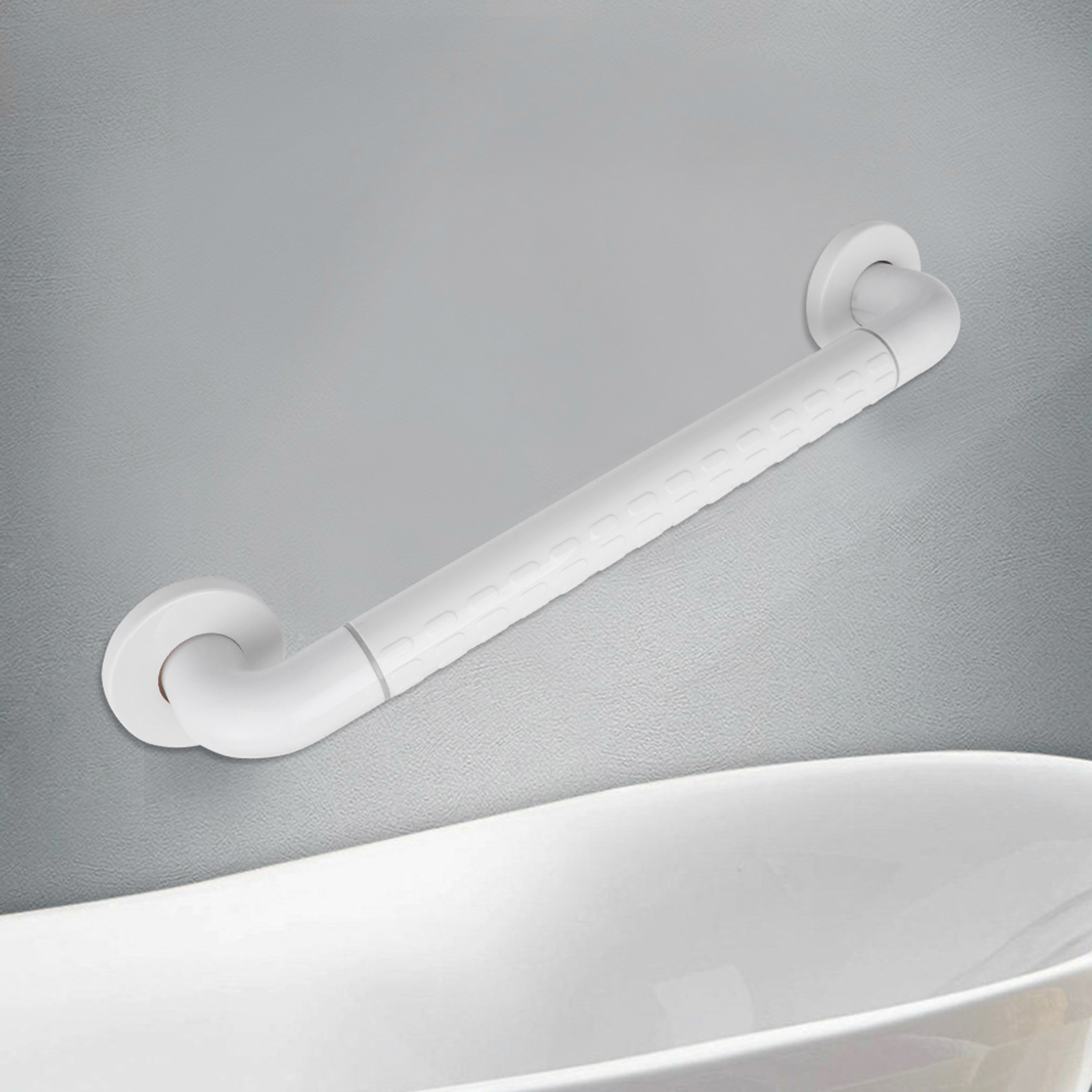 Weißer Haltegriff Aus Edelstahl, 40 Cm, Für Bad, Dusche Und Wc, Mit Rutschfestem Sicherheitsgriff, Schrauben Und 2 Halterungen, 656 G