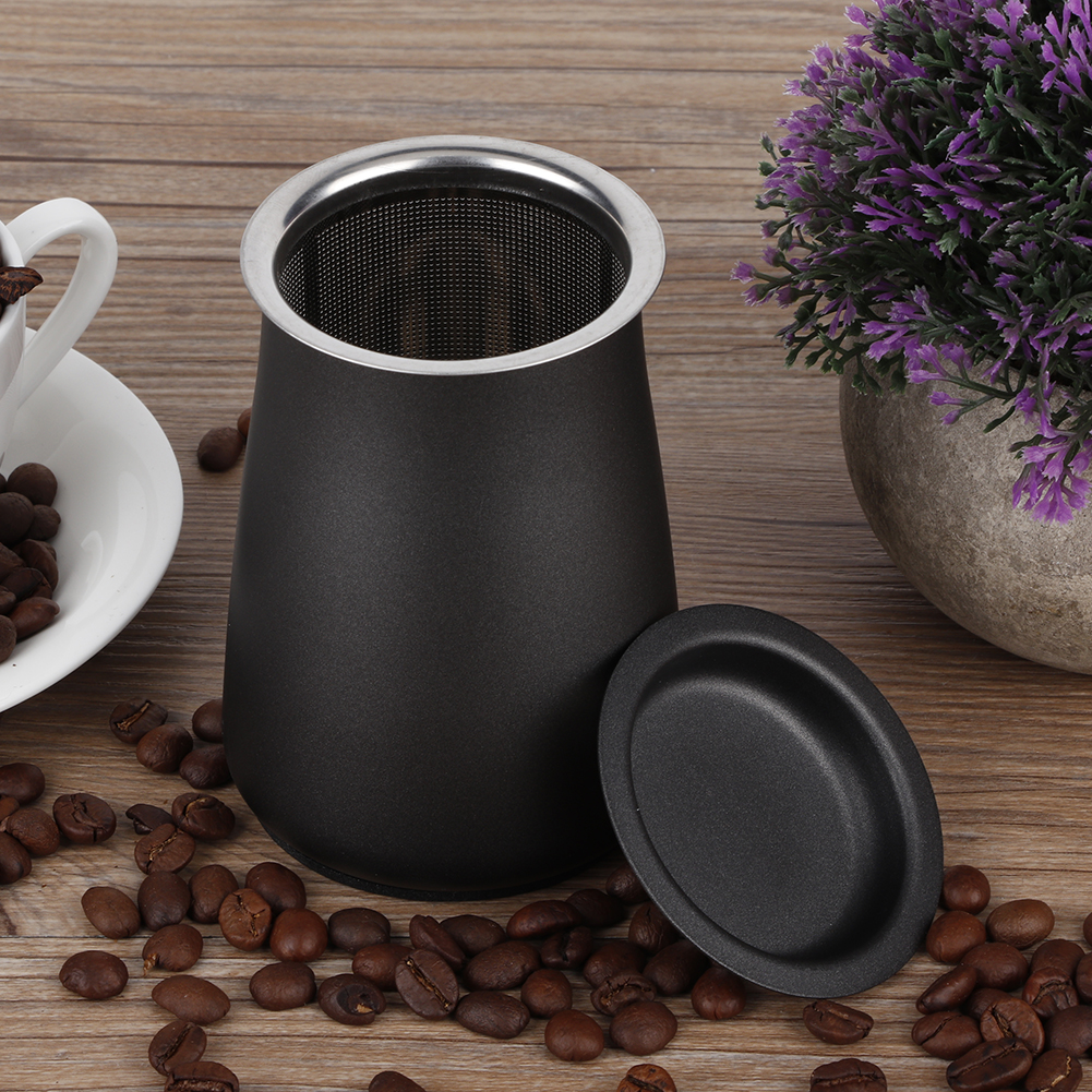 Kaffeepulversieb Aus Edelstahl, Siebbehälter Mit Deckel, Kaffeezubehör, Schwarz, 7 X 10 Cm, 3er-set