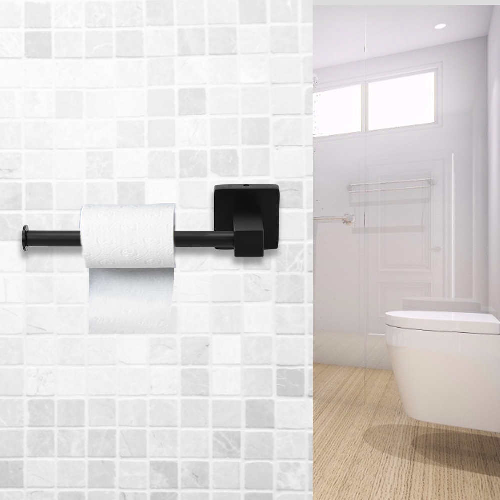 Wandmontierter Toilettenpapierhalter, Edelstahl 201, Schwarz, 15,5 X 6 Cm, Rollenhalter, Badezimmer-set, 1 Tür + Schrauben