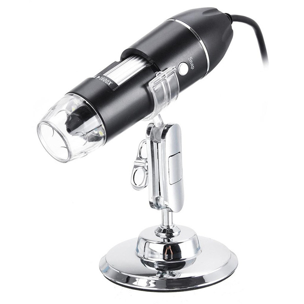 Tragbares Digitales Mikroskop (0–1600x) Mit Usb 2.0-anschluss Und 8 Einstellbaren Leds, Kompatibel Mit Windows Xp/vista/7, Schwarzes Abs-gehäuse, 180 G. Das Set Beinhaltet Eine Lupe, Ein Stativ, Ein L