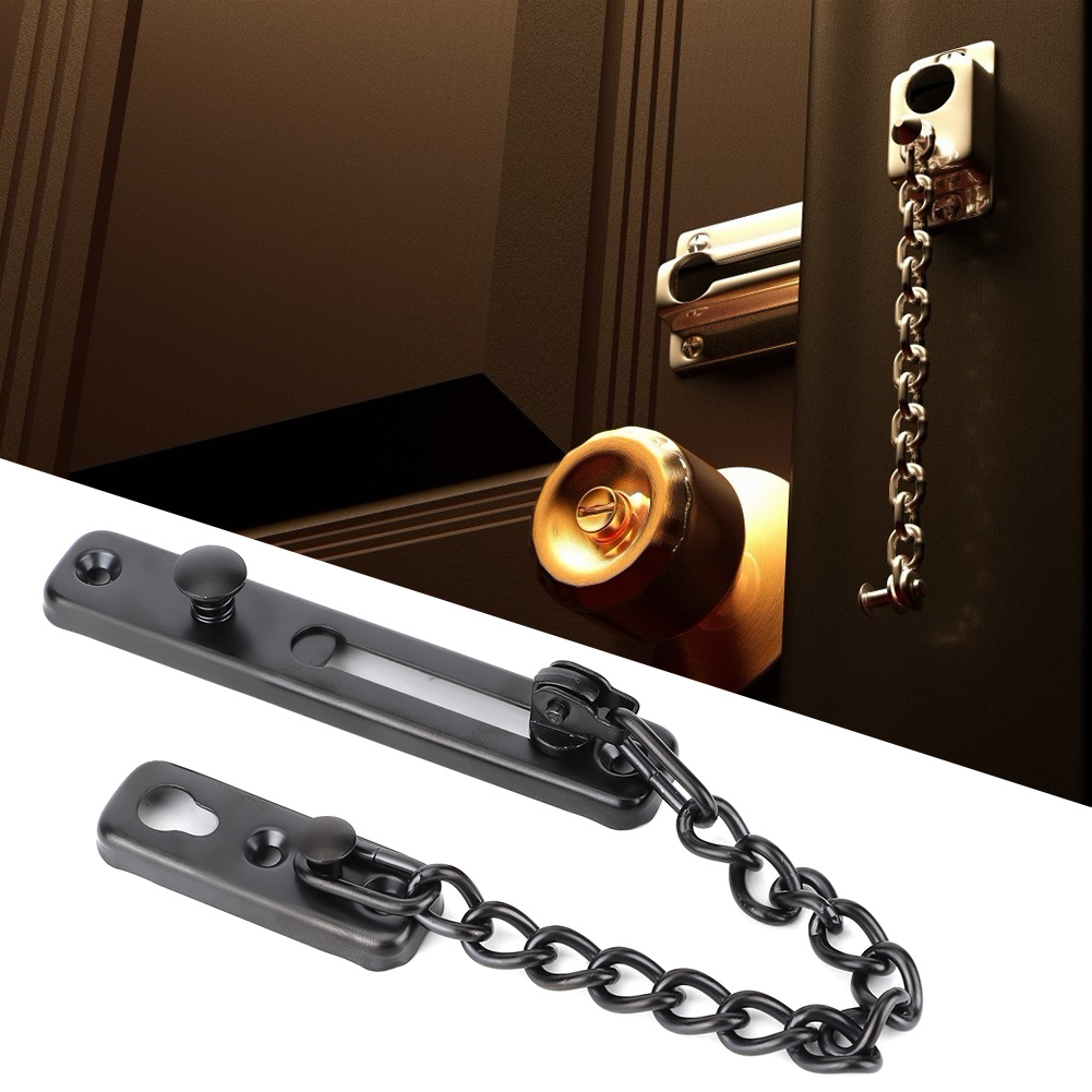 Massives Edelstahl-kettenschloss, Einbruchschutz Für Hotel- Und Haustüren, Schwarz, Set Beinhaltet 1 Kette, 1 Riegel Und Schrauben.