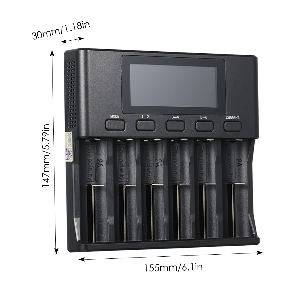 Liitokala Lii-s6 Smart-ladegerät 6-steckplatz-adapter-kit 12v 3a Für Li-ion-akkus 3,7v Imr 3,8v Ni-mh/ni-cd 1,2v Lifepo4 3,2v Lcd-bildschirm