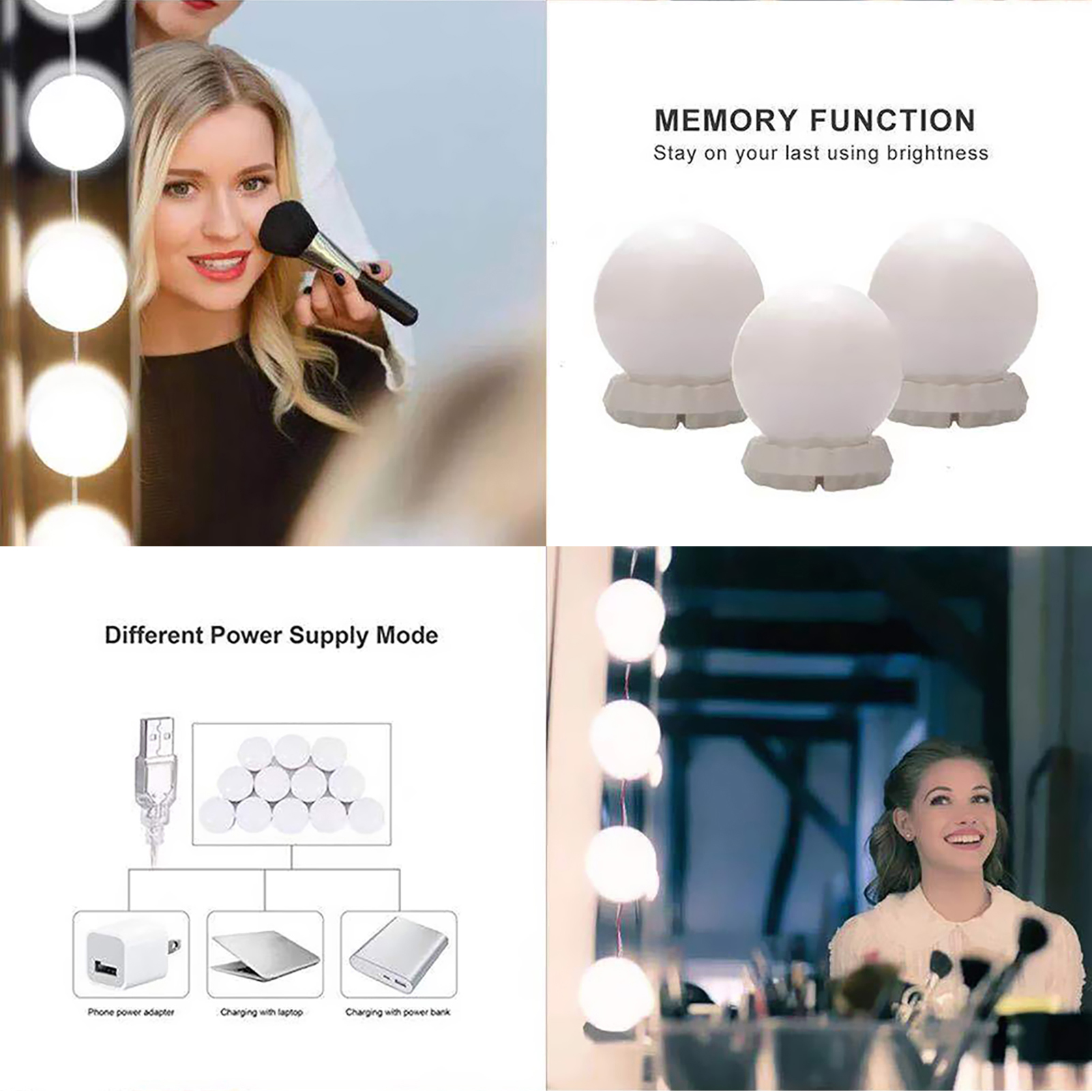 Led-spiegelbeleuchtungsset Für Friseursalons, 10 G45-glühbirnen, 10 Helligkeitsstufen, 3 Modi (weiß/warm/neutral), 5v-usb-lichtleiste Für Schminktische