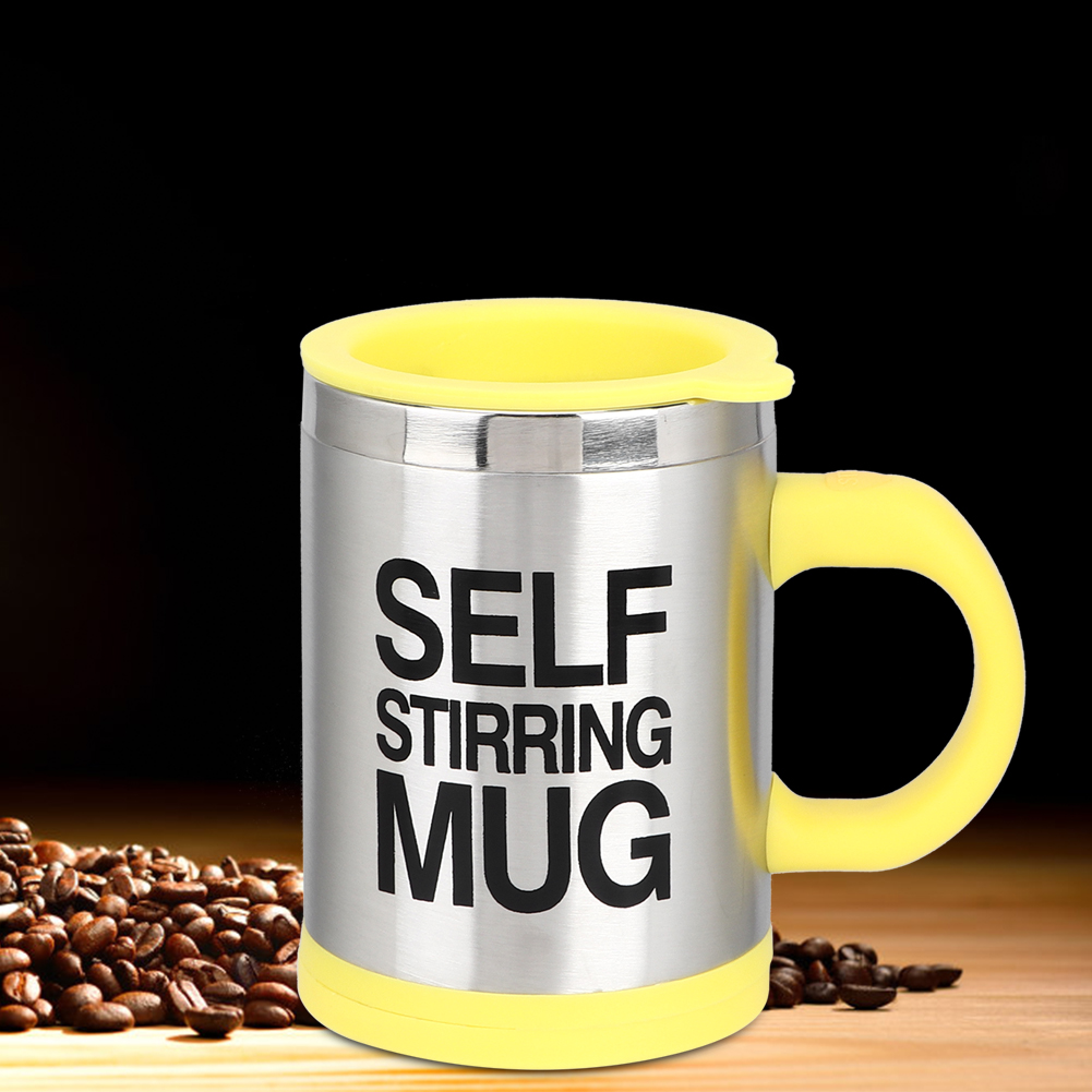 400 Ml Edelstahl-kaffeebecher Mit Integriertem Rührstab Und Selbstumrührfunktion, Gelb, 1 Stück