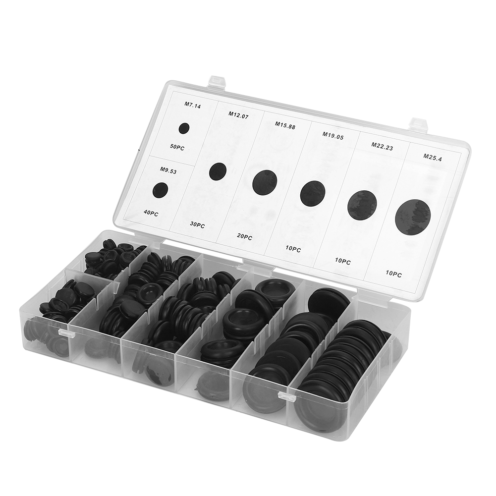 Packung Mit 170 Schwarzen Gummi-kabelverschraubungsringen In Box, Wasserdichte Dichtungen Für Elektrische Kabel, Leitungen Und Rohre, 7 Größen