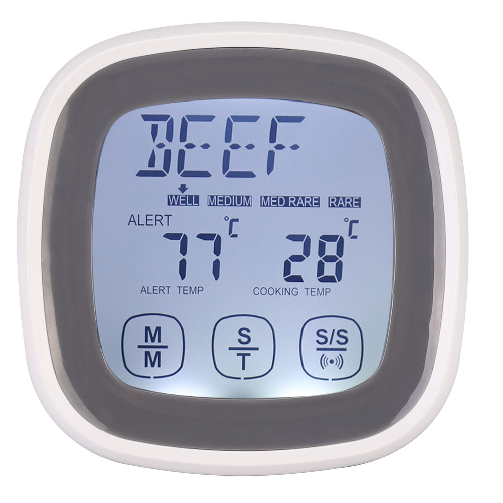 Digitales Einstichthermometer Für Fleisch Und Andere Speisen Mit Timer, Flachdisplay, Ts-bn53, Grau, 250 °c, 100 Cm, Edelstahl Und Kunststoff
