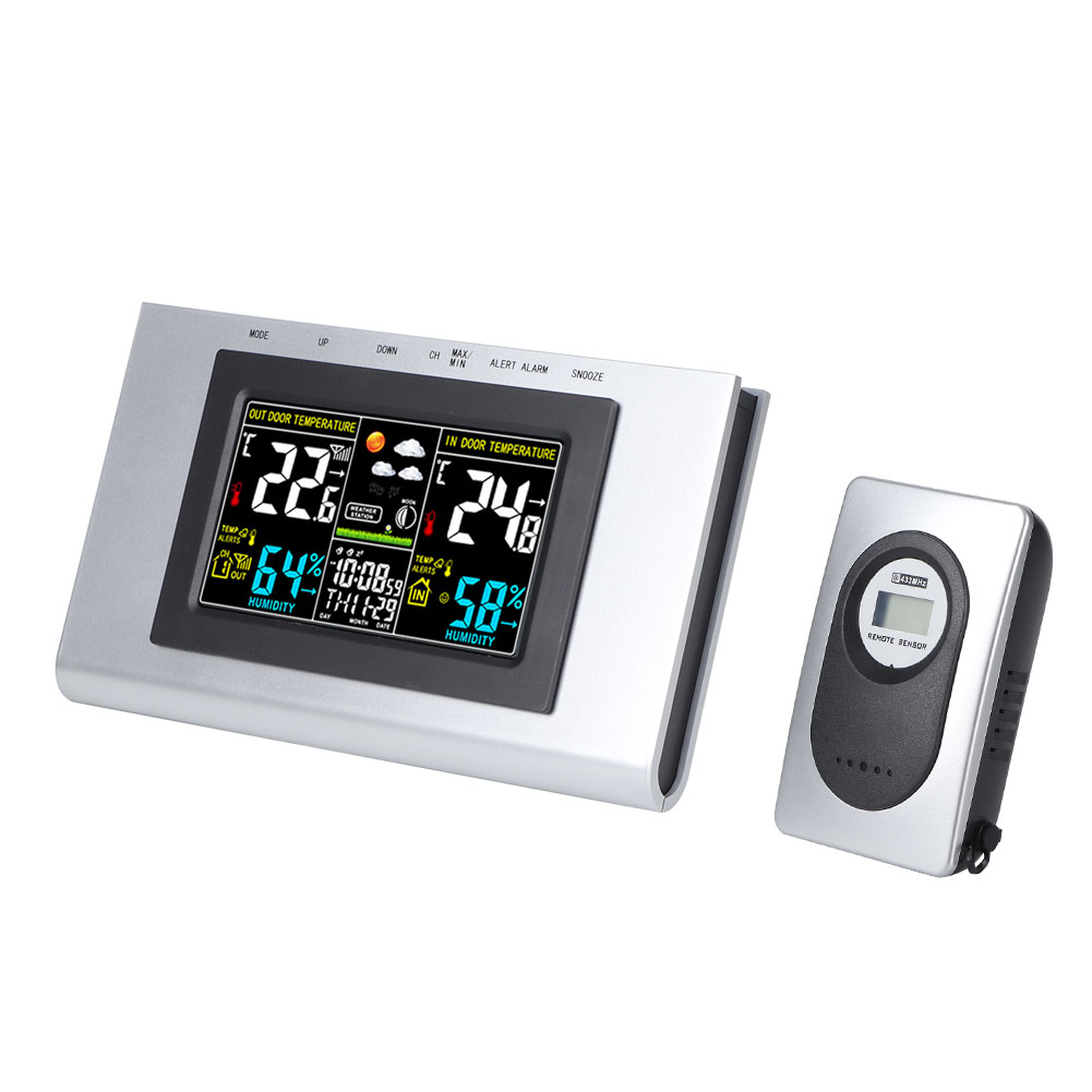 Ts H127g Digitales Thermometer/hygrometer Mit Temperatur- Und Feuchtigkeitsanzeige, Kalender Und Uhr, Abs