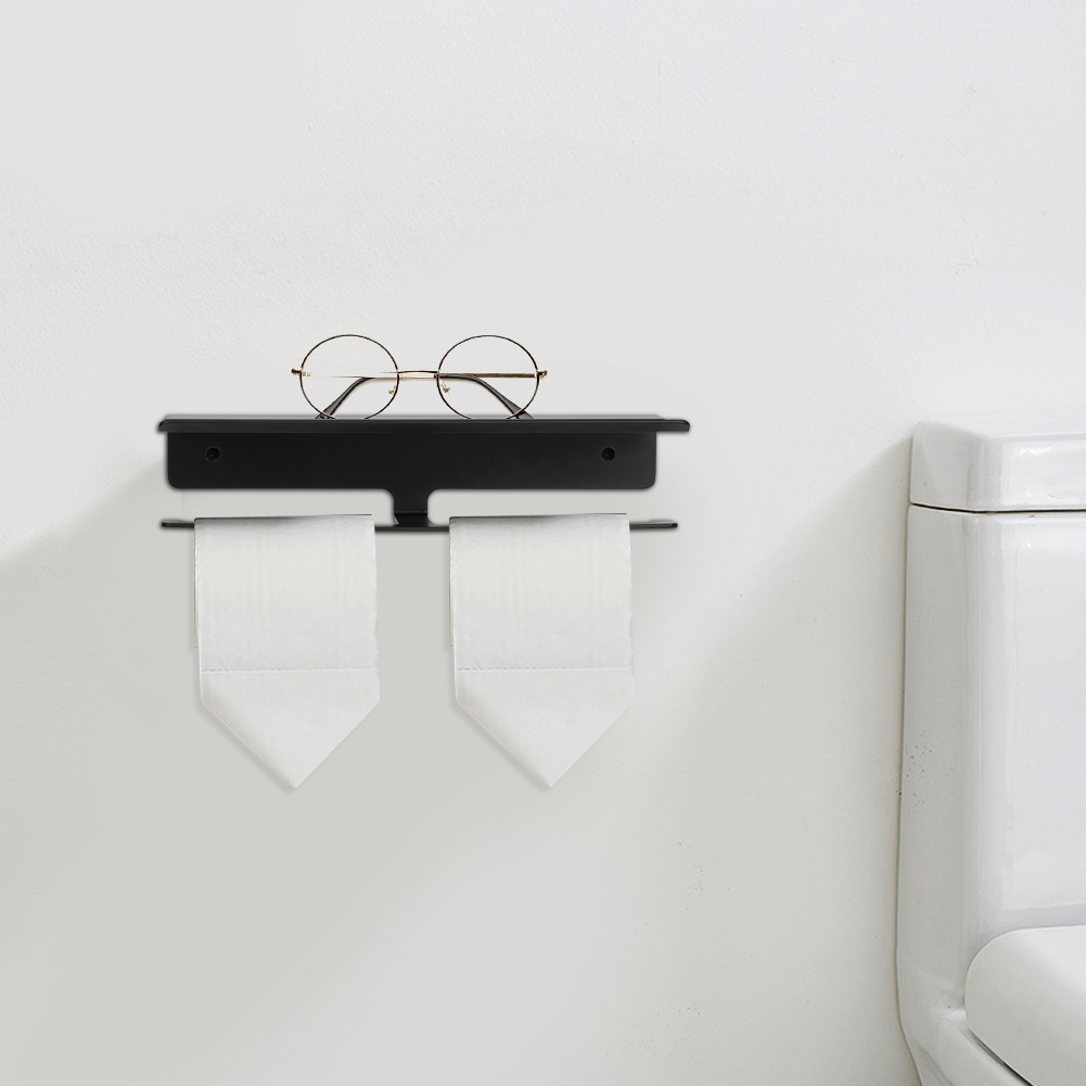 Doppelter, Wandmontierter Toilettenpapierhalter Aus Aluminium, Schwarz, 28 X 11,5 X 6 Cm, Mit Ablage Für Badezimmer, Krankenhaus Oder Café (aufbewahrungsset)