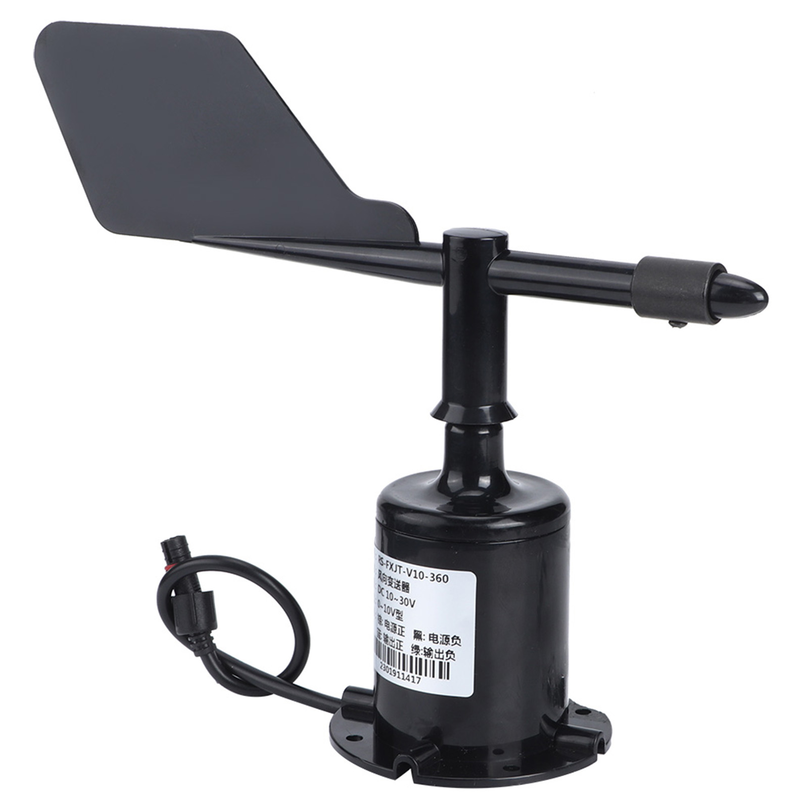 360°-windrichtungssensor, Schwarzer Kunststoff, 23,5 X 18,5 Cm, Mit 0–10-v-kabel (0,7 M) Für Gewächshaus, Wetterstation Und Boot. Lieferumfang: 1 Sensor, 1 Kabel, 4 Schrauben, 4 Muttern.