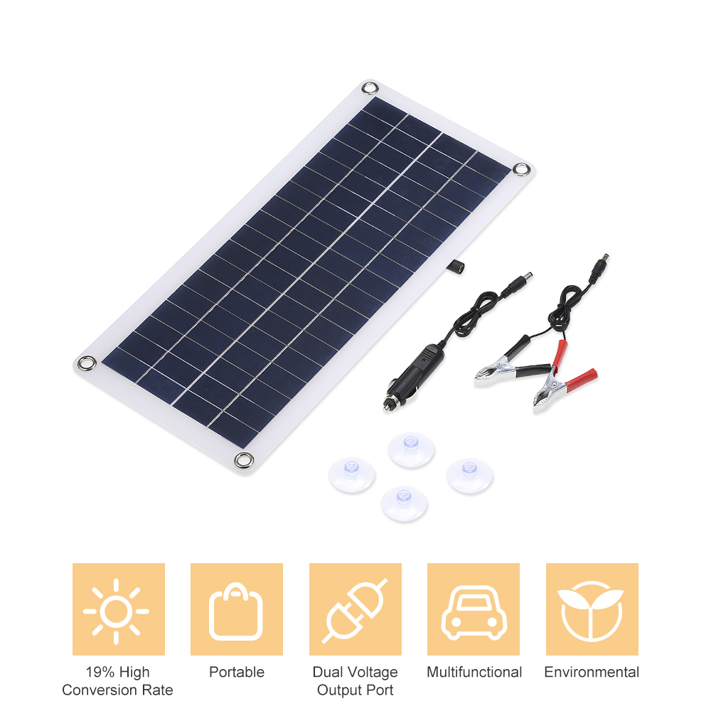 20-w-5v/18v-polykristallines Solarmodul Mit Zwei Usb-ausgängen Und Ip65-autoladung, Mit 12v/24v-pwm-solarladeregler Für Bleiakkus