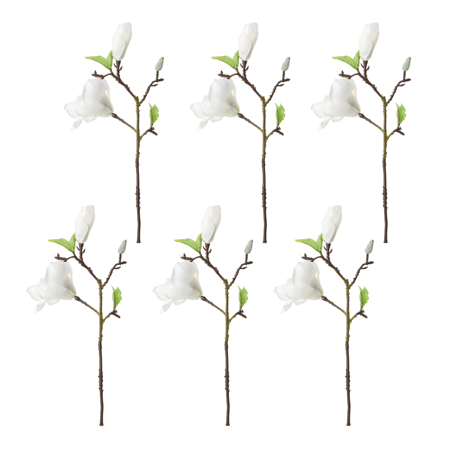 Set Mit 6 Künstlichen Weißen Magnolienblüten An Künstlichen Kunststoffstielen, Perfekt Für Hochzeits-, Wohnzimmer-, Büro- Oder Restaurantdekorationen.