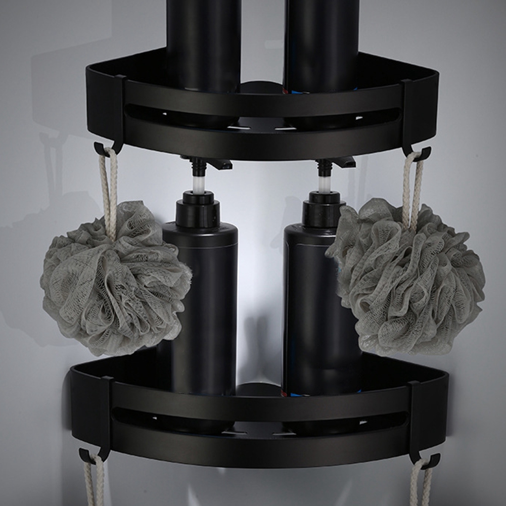 Schwarzes Eckwandregal Aus Aluminium, 22,5 X 22,5 Cm, Für Bad/dusche, Dreieckige Hängeablage Mit 2 Haken Und Schrauben