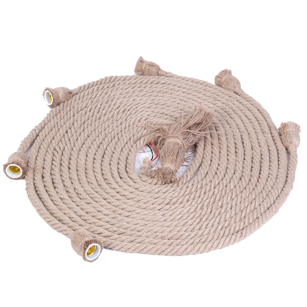 3 Meter Lange Pendelleuchte Mit 6 E27-fassungen Im Retro-vintage-stil Und Hanfseil