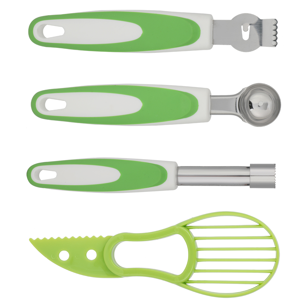 Vierteiliges Küchenutensilien-set: Obstmesser, Avocadomesser, Spermienentferner, Obstlöffel, Zitronenschneider