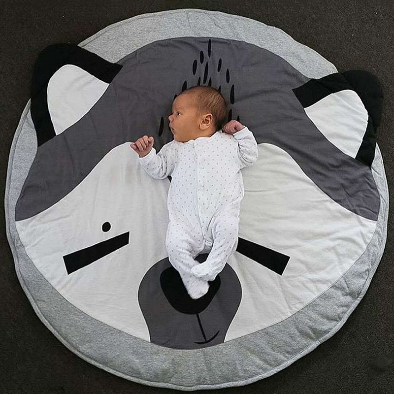 Spielmatte Mit Niedlichem Cartoon-tiermotiv, Weiche Baumwolle, Krabbelmatte Für Babys Und Kleinkinder, 90 Cm, Fuchs