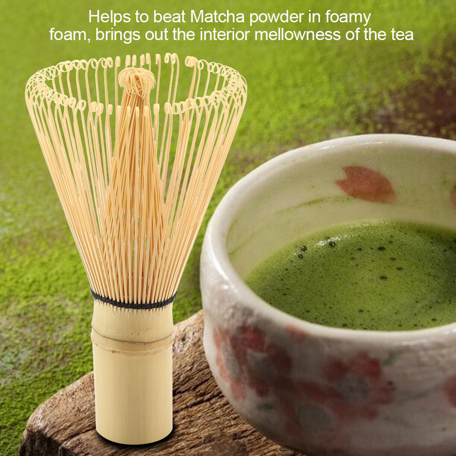 Bio-bambus-teebesen (chasen), Borstenwerkzeug Zur Herstellung Von Matcha-pulver (72 Zinken)