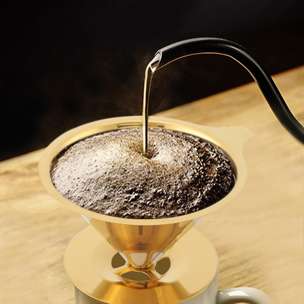 Kaffeefilter Aus Edelstahl In Titangold Mit Becherhalter Und Griff