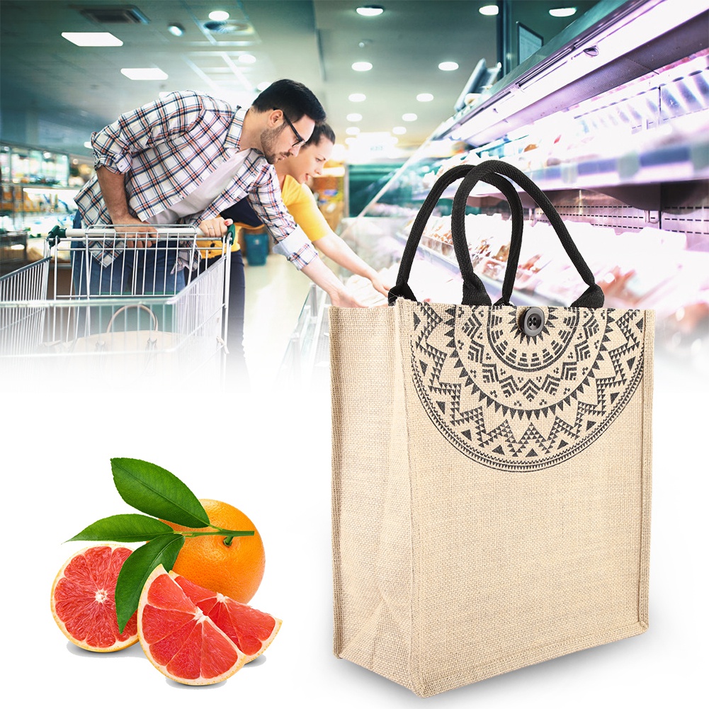 Vintage Quadratische Jutetasche, Handtasche, Aufbewahrungstasche, Einkaufstasche, Schultertasche (m)