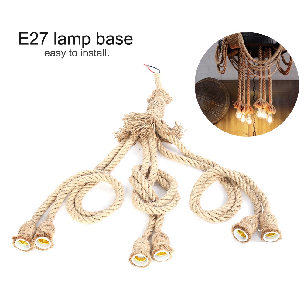 E27-lampenfassung, 1 M Hanfseil, Elektrokabel, Diy-hängelampe, Dekorative Lampe Mit 6-flammigem Sockel