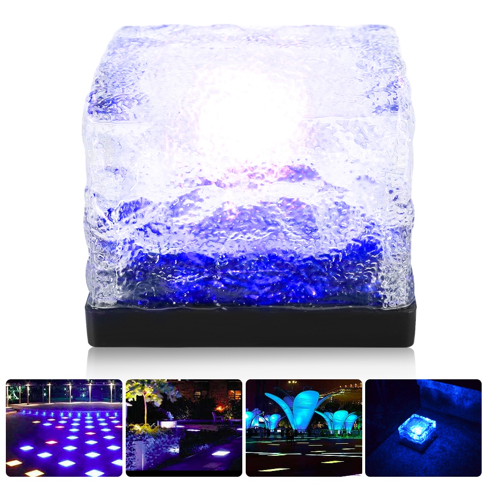 Wasserdichte, Solarbetriebene Led-leuchte In Form Eines Eiswürfels Für Den Außenbereich, Garten, Blaues Licht