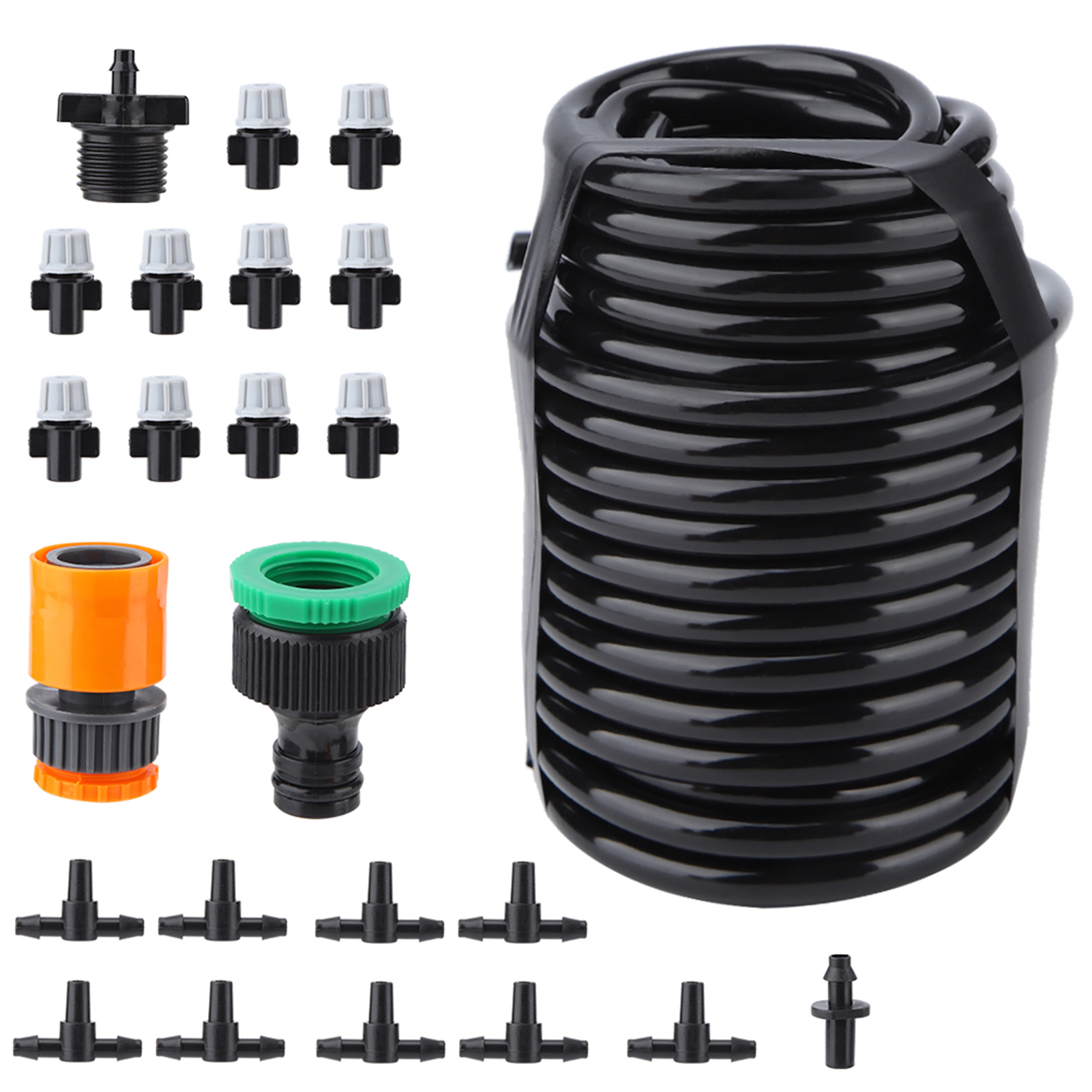 Kit Arrosage Goutte À Goutte Automatique 10m Tuyau 4 Mm Plastique Pour Jardin Terrasse Serre : 1 Tube, 1 Connecteur Rapide Orange, 1 Raccord G1/2, 10 Vaporisateurs, 9 Té, 1 Barb, 1 Sortie Femelle