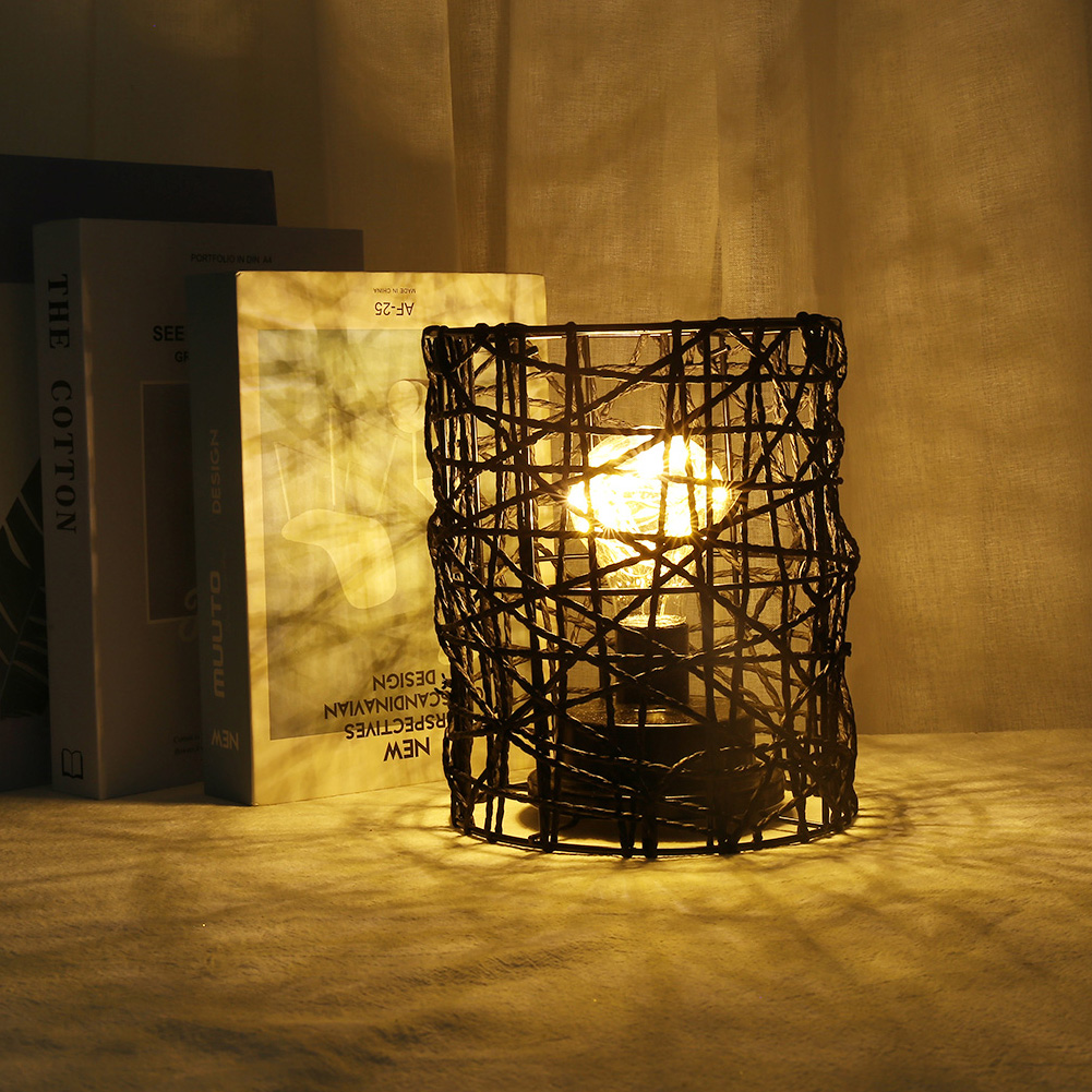 Led-käfiglampe, Dekorative Eisenleuchte Fürs Schlafzimmer Mit Leuchtmittel, Metall- Und Baumwollkabel, 16 X 19 Cm, Warmweiß, 1 Stück