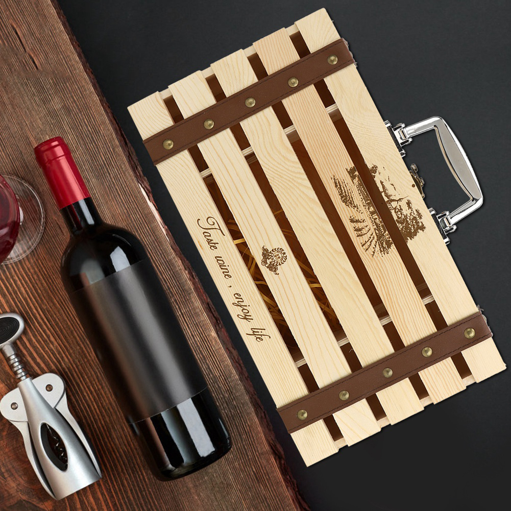 Geschenkbox Aus Kiefernholz Für 2 Flaschen Rotwein, Mit Belüftungslöchern, 35 X 20 X 10 Cm, Mit Griff, 1 Stück