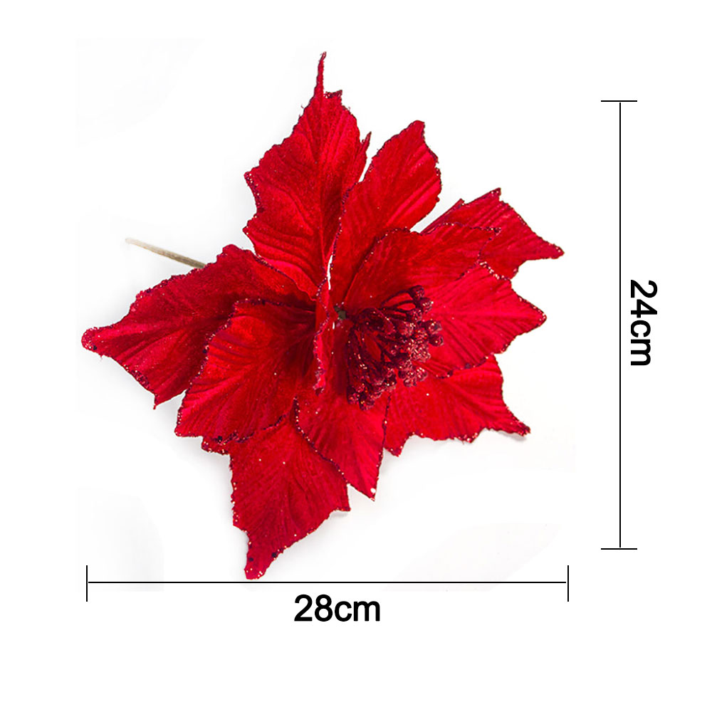 12 Künstliche Weihnachtssternblüten Mit Glitzer, Funkelnde Girlandendekoration Für Den Weihnachtsbaum Und Den Innenbereich, Gelbe Staubgefäße