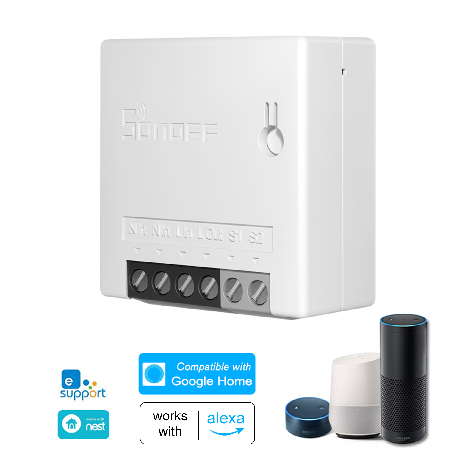 Sonoff Mini R2 Diy Smart-schalter, Kabelloser Wlan-kompakt-sprachfernbedienungsschalter, Kompatibel Mit Nest Home, Ifttt Und Alexa