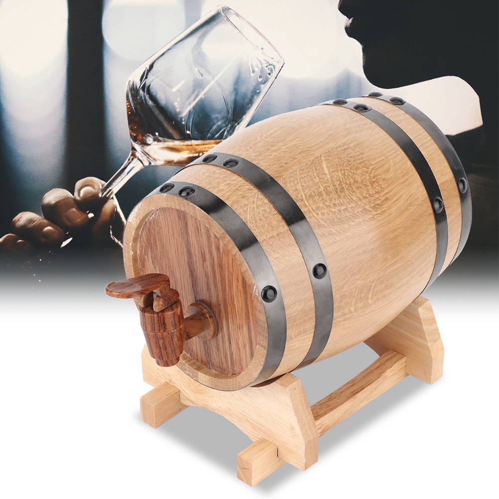 1-liter-eichenweinfass Mit Schwarzen Reifen, Kleines, Tragbares Fass Für Den Hausgebrauch Zum Bierbrauen, 23 X 15 X 17 Cm, Mit Zapfhahn Und 4 Stützen