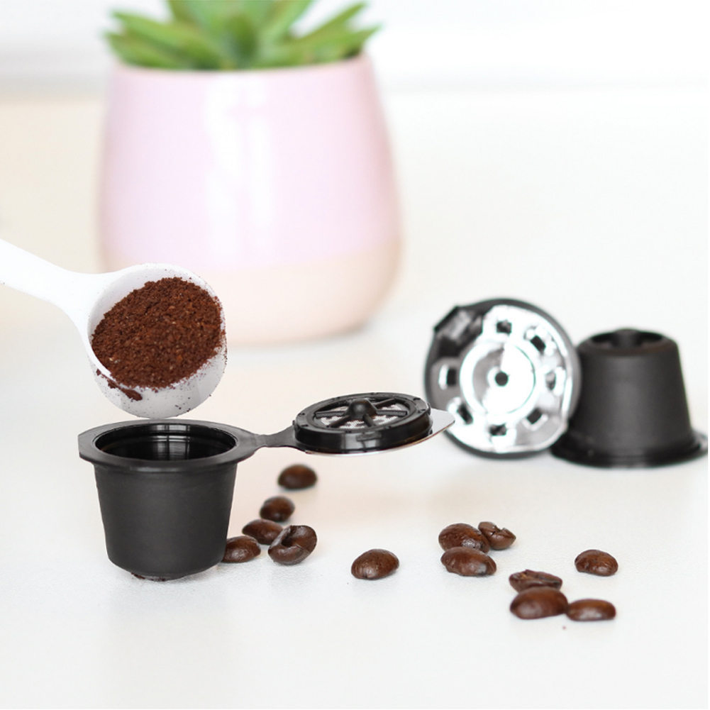 Set Mit 3 Nachfüllbaren, Wiederverwendbaren Kaffeekapseln Aus Verchromtem Edelstahl Inklusive Nespresso-kompatiblem Filter, Löffel Und Bürste